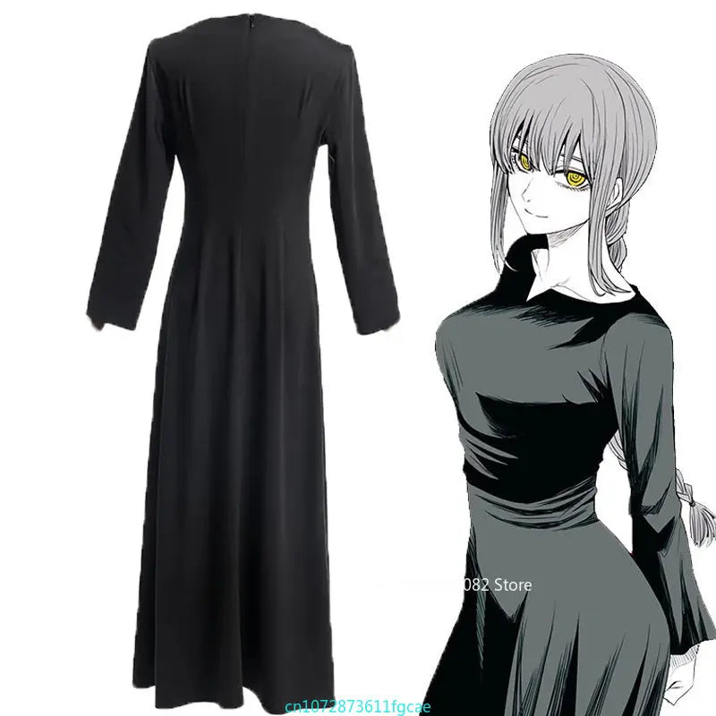 Anime Chainsaw Man Makima Black Dress Cosplay Costume