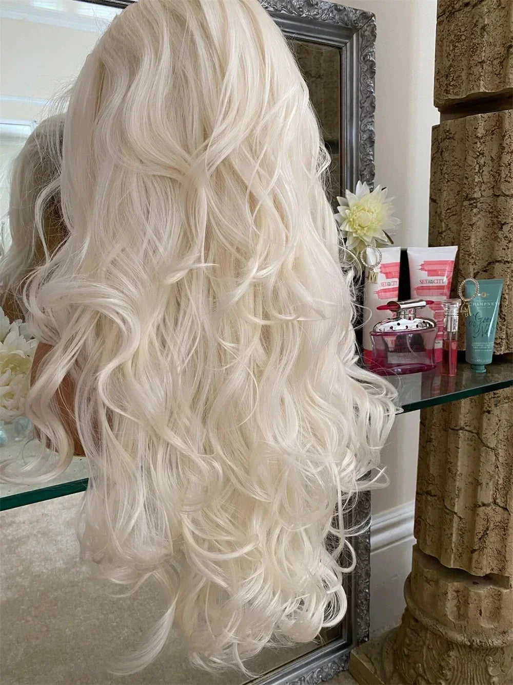 Mxwigs Body Wave Platinum Blonde Synthetic Lace Front