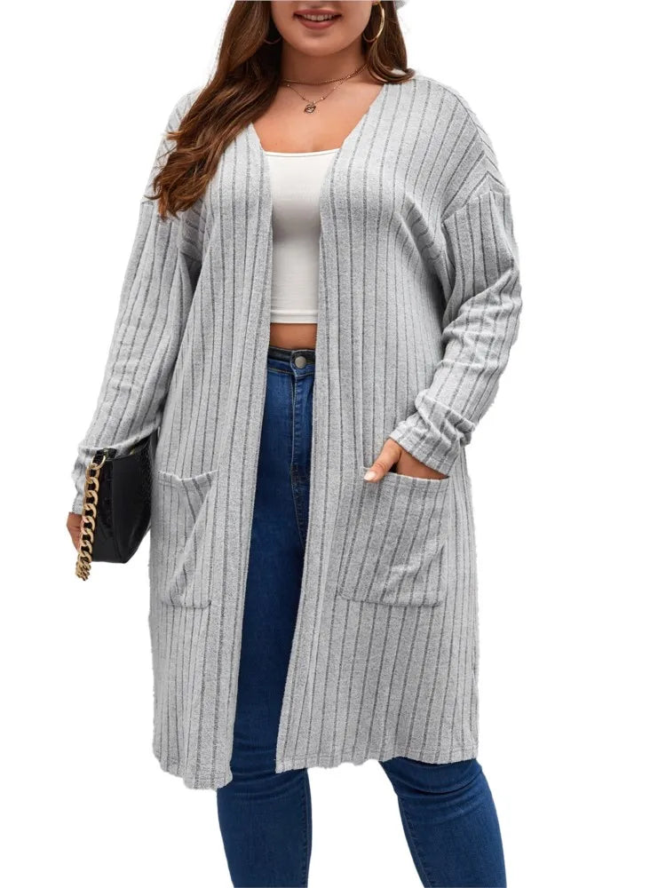 Plus Spring Autumn Midi Knitted Cardigan Women Casual