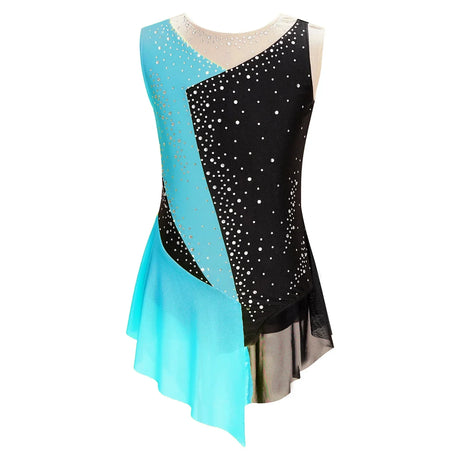 Kids Girls Figure Skating Dress Shiny Rhinestone Sheer