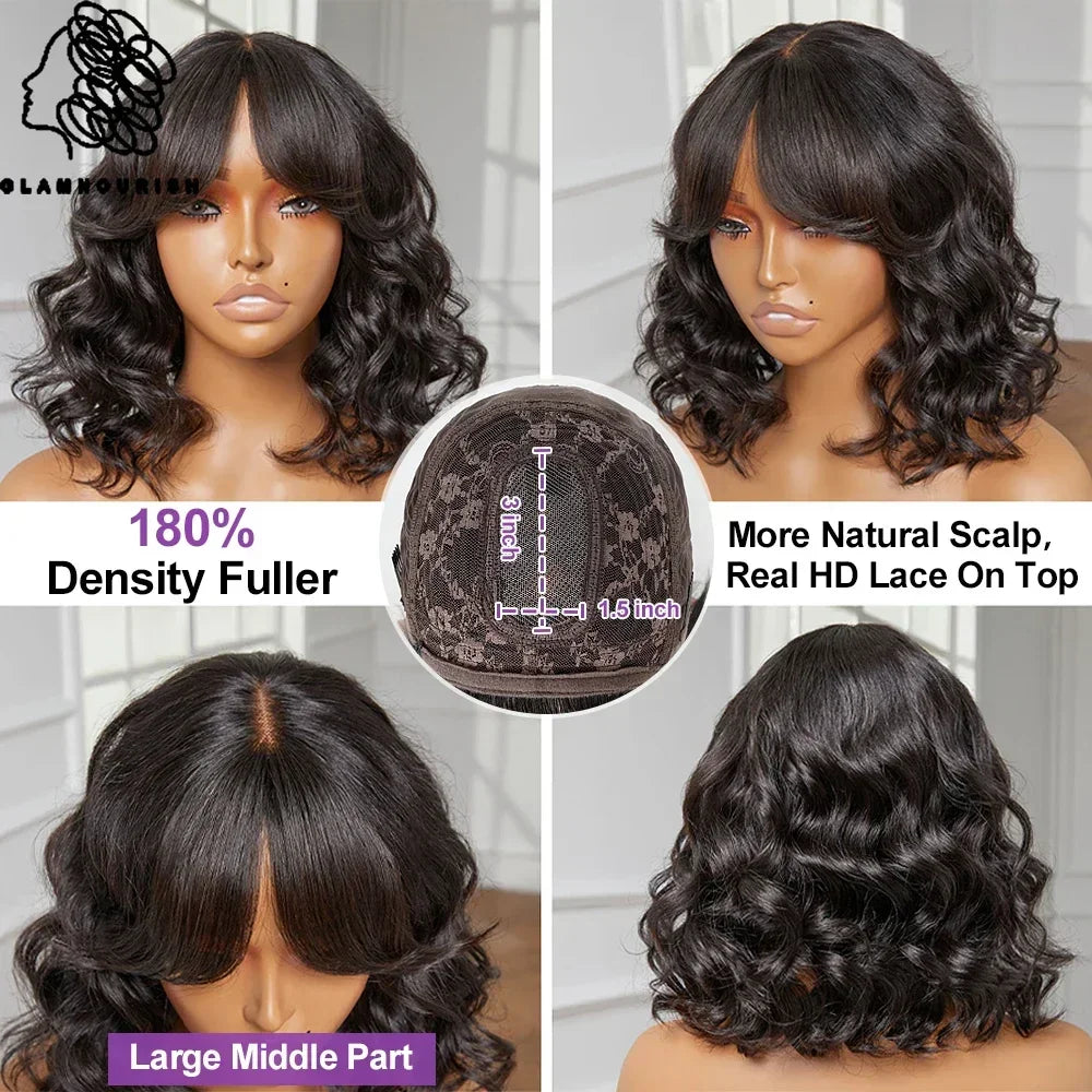 Body Wave Human Hair With Bangs X. Lace