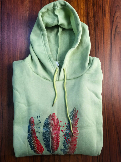 Women Fashion Feather Printed Hoodies Autumn Winter Plus