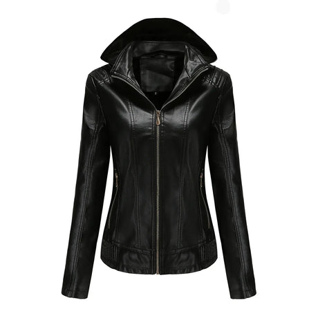 Women'S Moto Biker Zipper Jacket Hooded Faux Fur