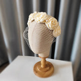 Vintage Champagne Mesh Bow Headband Bridal Headdress Wedding