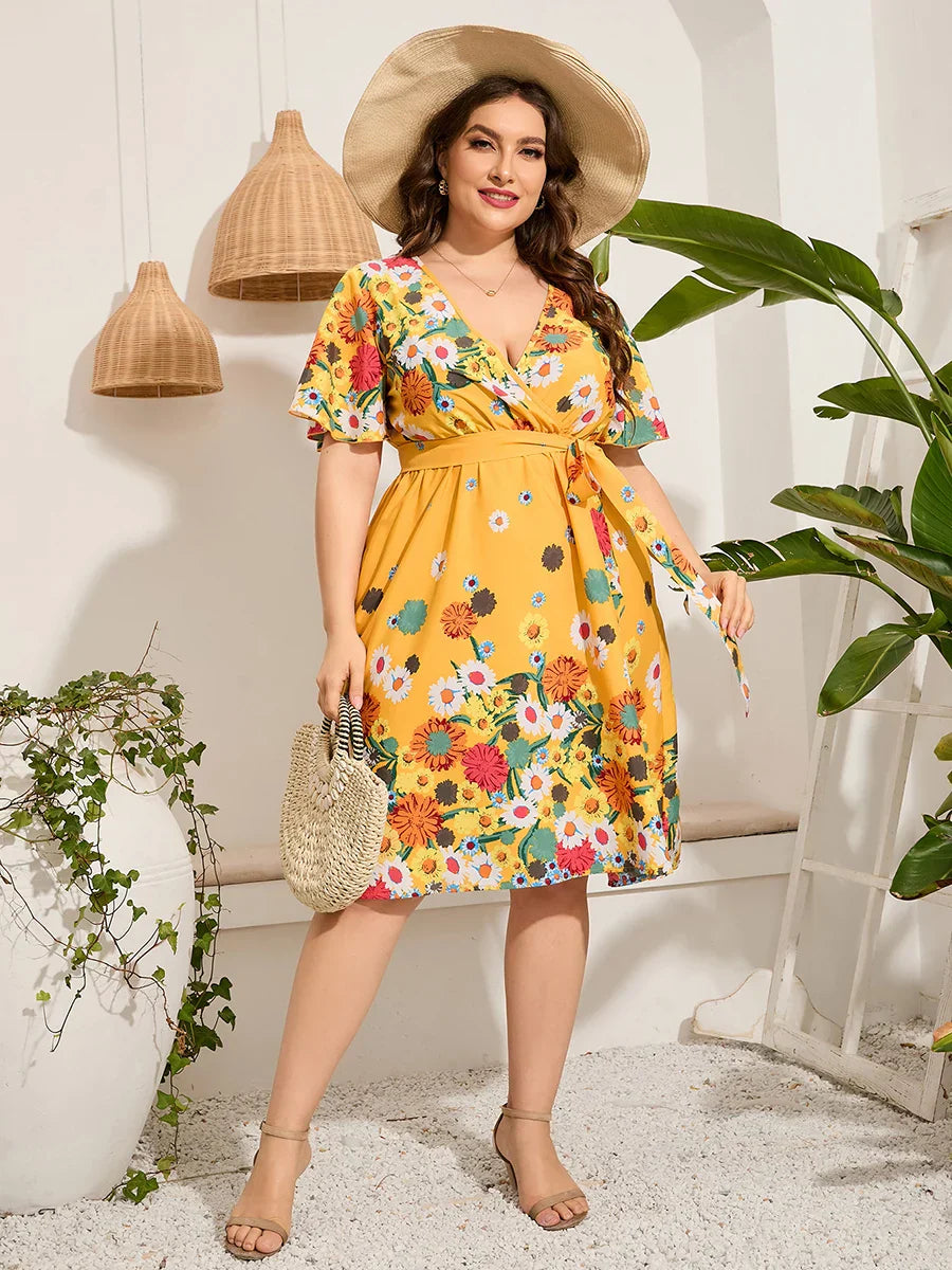 Midi Dress Women Summer V Neck