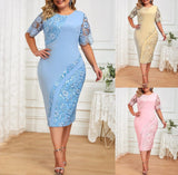 Summer Fashion Lace Splice Party Dress Women' Solid