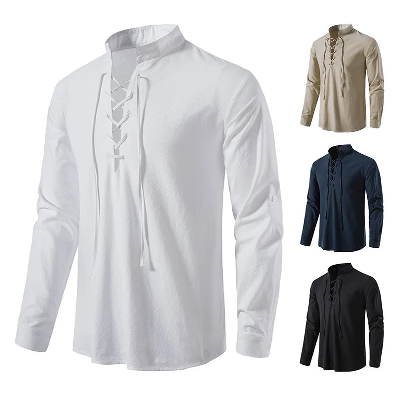 Men' New Amazon Men' Cotton And Linen Henry