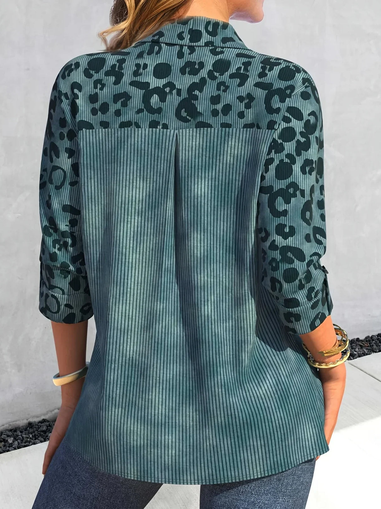 Casual Blouse, Women' Plus Colorblock Leopard Print Ribbed