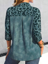Casual Blouse, Women' Plus Colorblock Leopard Print Ribbed