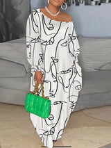 Graphic Print One Off Shoulder Maxi Dress, Women'
