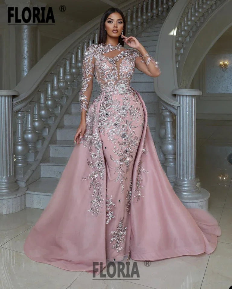 Gorgeous Dubai Mermaid Evening Dress with Floral Lace Appliques