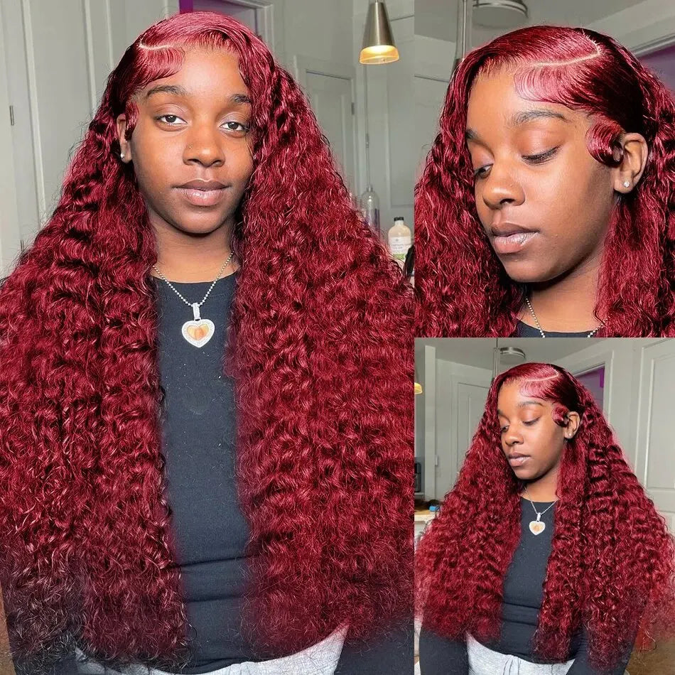 Deep Wave Wig 99J Burgundy Lace Front Wig