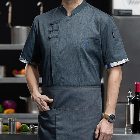 Short Sleeve Chef Uniform Men Women Stretchy Linen