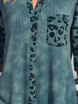 Casual Blouse, Women' Plus Colorblock Leopard Print Ribbed