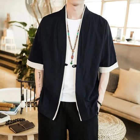 Summer Men' Kimono Jackets Cardigan Lightweight Casual Cotton