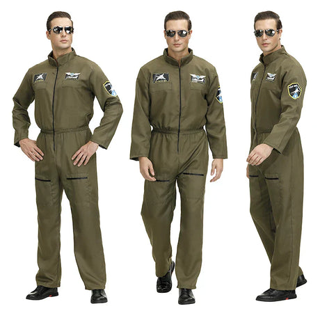 Pilot Uniform Army Green Top Gun Costume For