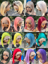 Rose Pink Short Colored Bob Human Hair Wigs