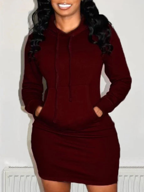 Hooded Collar Kangaroo Pocket Sweat Dress Mini Dresses