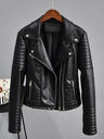 Faux Leather Jacket Women Turndown Collar Pu Motorcycle