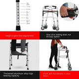 Foldable Elderly Walking Assist Crutch Chair With Wheels