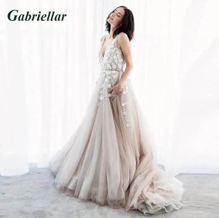 Gabriellar Exquisite Floral Print Pock Wedding Bridal Gowns