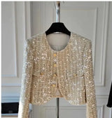 Kusahiki Elegant Chic Blingbling Sequins Short Coat Autumn