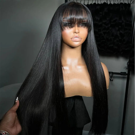 Straight Full Machine Made Bang Wigs Human Hair