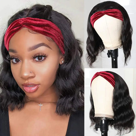 Kinky Curly Headband Bob Wig Human Hair Glueless