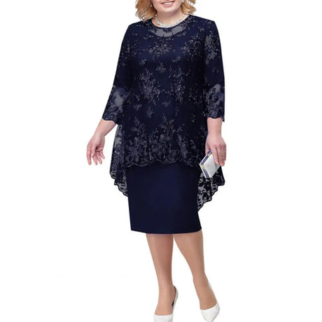 O-Neck High-Waist Midi Dress Party Dress Embroidery Lace