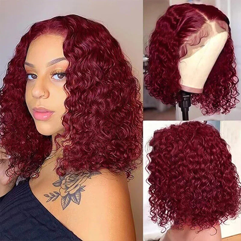 Burgundy Deep Wave Red Water Bob Wigs