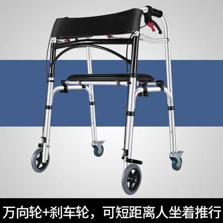 Foldable Elderly Walking Assist Crutch Chair With Wheels