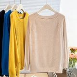 Simple Label Hem Slit Knit Sweater Womens Autumn