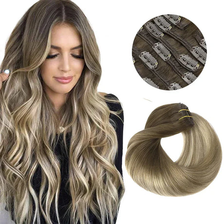 Clip In Human Hair Extensions Straight Natural Light