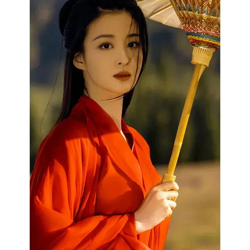 Red Chinese Traditional Hanfu Ladies Ancient Swordsman Cosplay