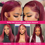 Burgundy J Red Colored Bone Straight Lace Front