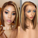 Highlight Wig Human Hair Bob Wig Straight Lace