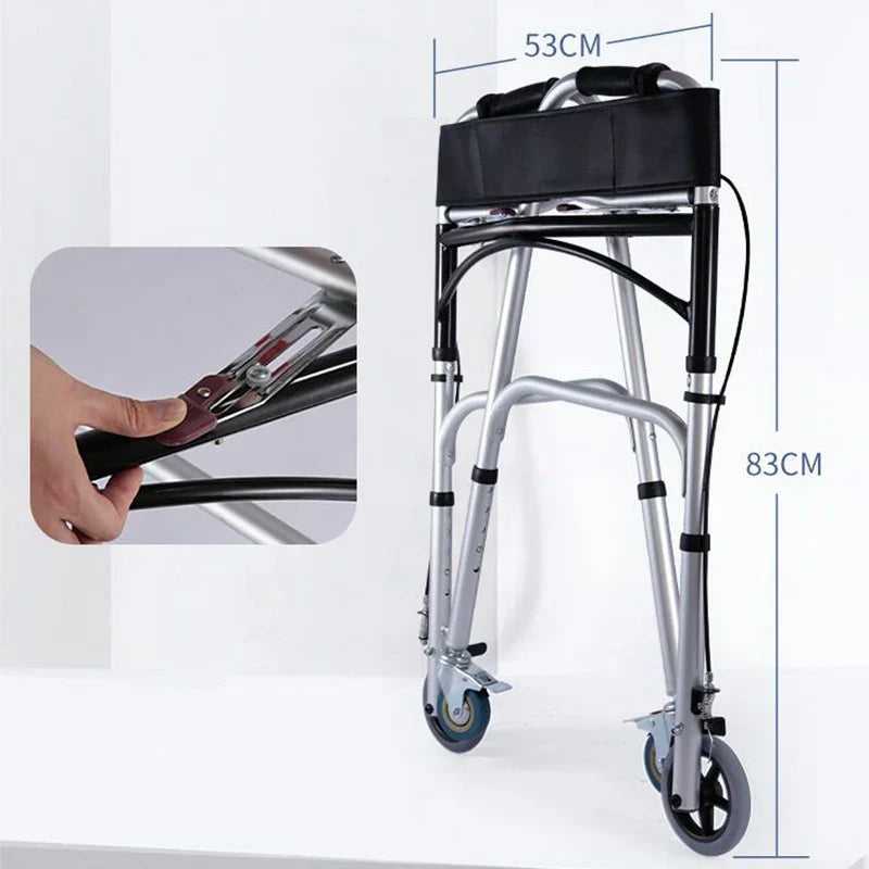 Foldable Elderly Walking Assist Crutch Chair With Wheels