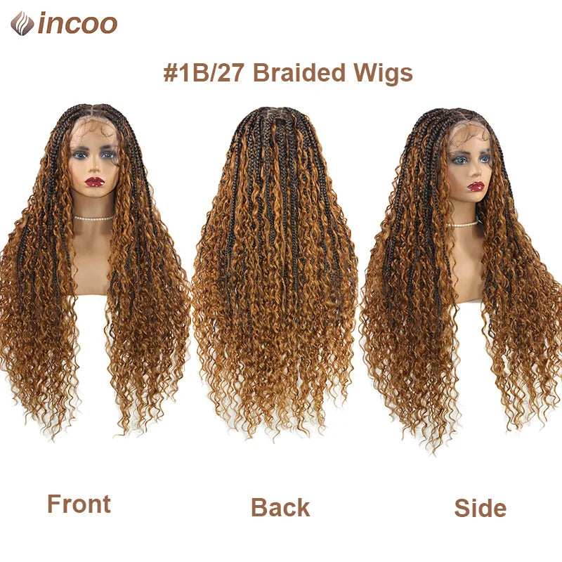 Boho Box Braid Wigs Blonde Synthetic Full Lace