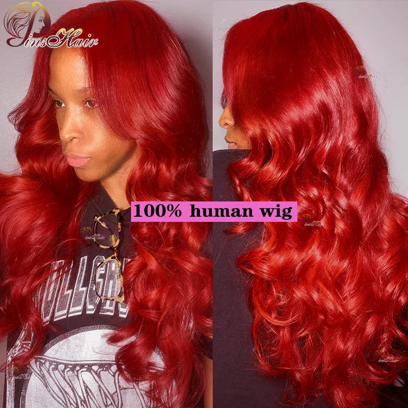 Red Lace Front Wig Human Hair Body Wave