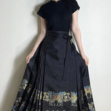 Chinese Style Traditional Pleated Skirt For Women Black