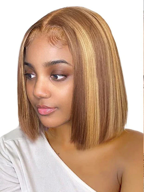 Honey Blonde Ombre Lace Front Bob Wig 180% Human Hair