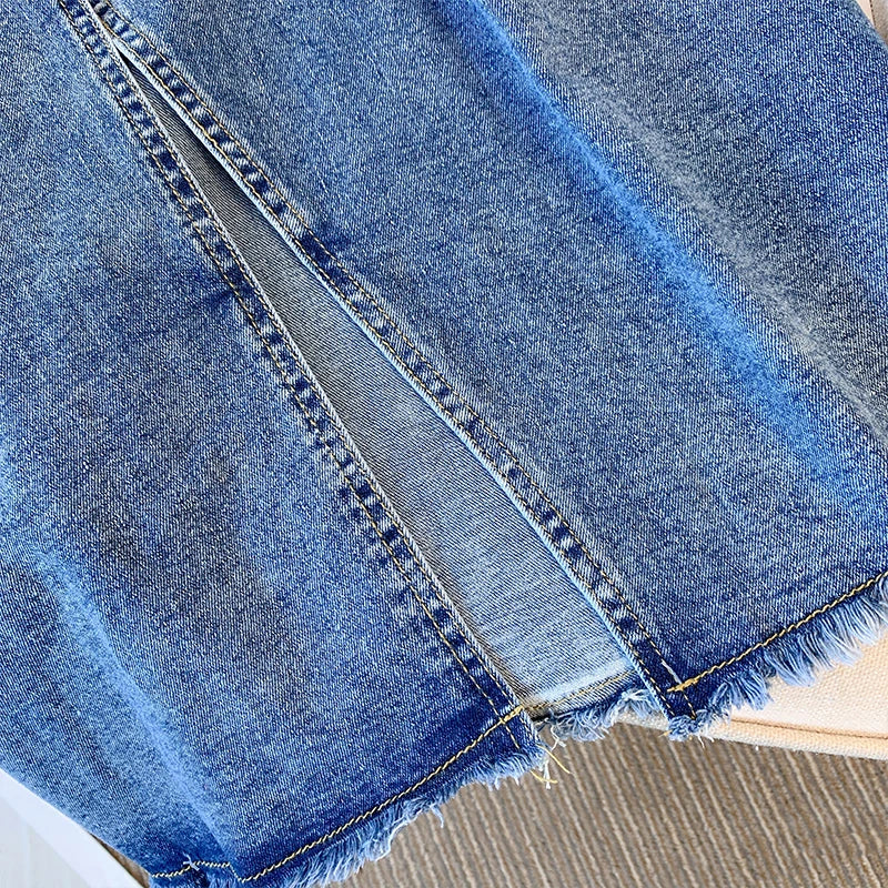 Women' Spring Casual Denim Skirt Black Blue Slit