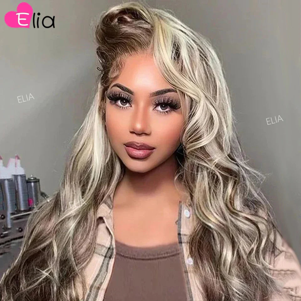 Ash Blonde Highlights Glueless Wig Transparent Lace Frontal