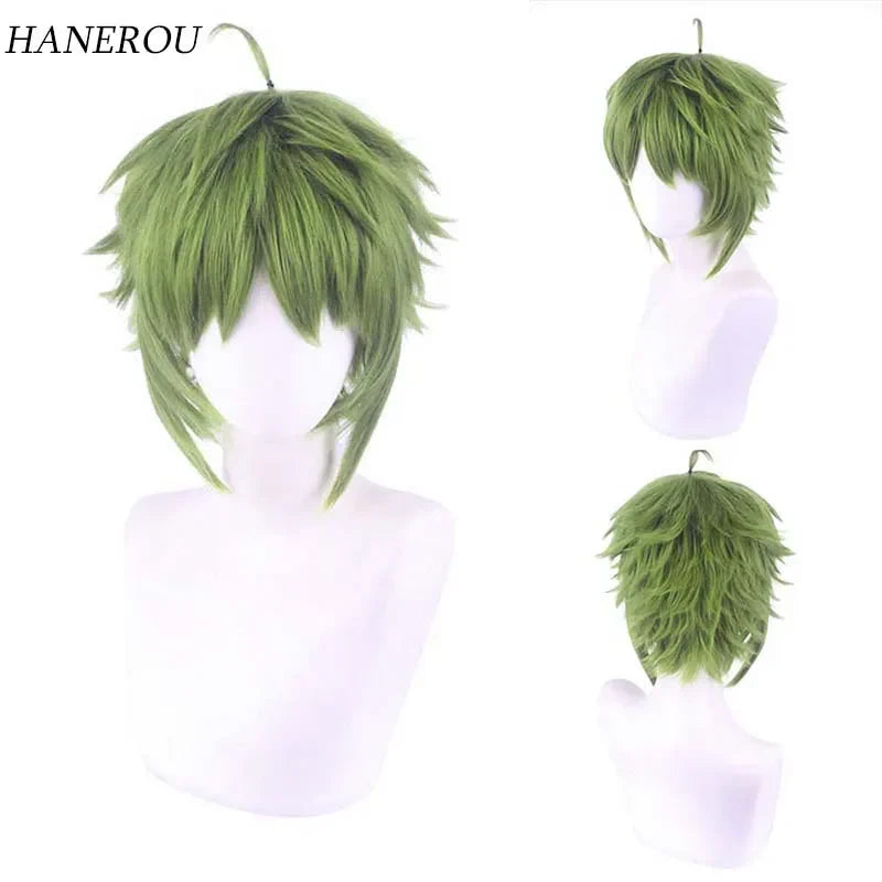 Men Synthetic Green Short Wavy Wig Cosplay Anime