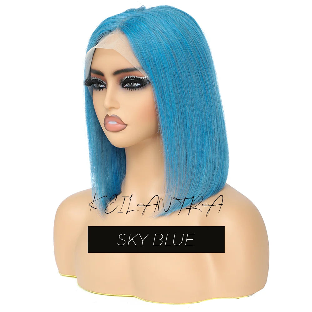 Rose Pink Short Colored Bob Human Hair Wigs