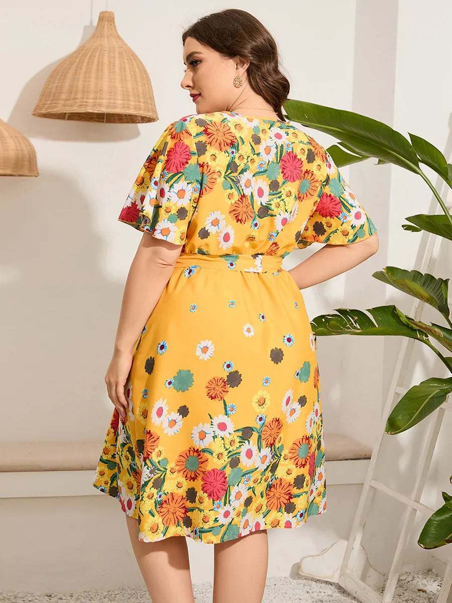 Midi Dress Women Summer V Neck