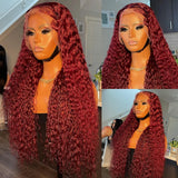 Transparent Deep Wave Lace Frontal Wig Burgundy