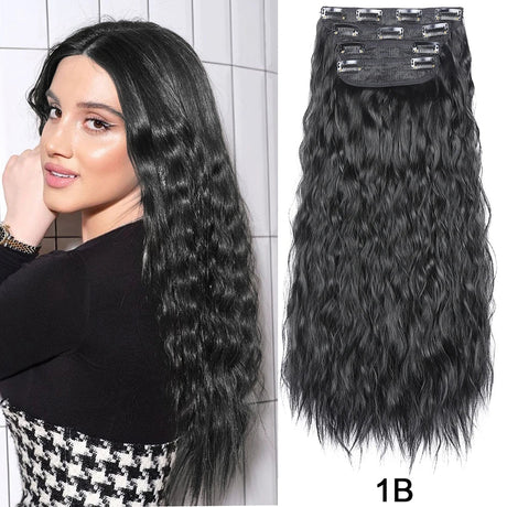 Set Synthetic Hair Clip In Long Wavy Thick