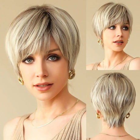 Remy Human Hair Wigs Brown Short Pixie