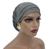 Glitter Pleated African Turban Cap Women' Head Wraps